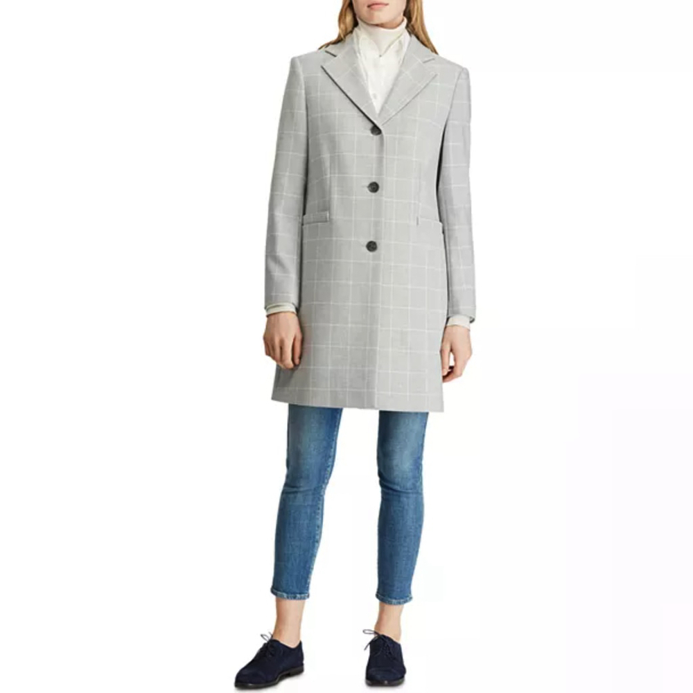 NWT Lauren Ralph Lauren Gingham Crepe Reefer Coat - Size S - Picture 3 of 13